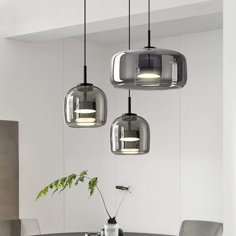 Decorbites™ Glas-Schalen-Kronleuchter: Moderne nordische LED-Rauch-Glasleuchte für Esszimmer, Bar – Innenraum-Dekorationsbeleuchtung