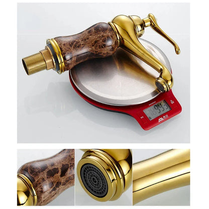 Decorbites™ Golden Marmor Badezimmer Waschtischarmatur Heiß-Kalt-Wasser-Mischer Deckenmontiert Goldener Hahn