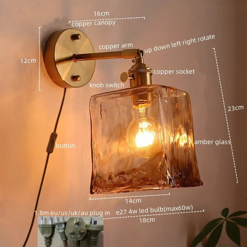 Decorbites™ Japanischer Stil LED Wandlampen Wohnzimmer Couch Balkon Treppenlicht Kupfer Glas