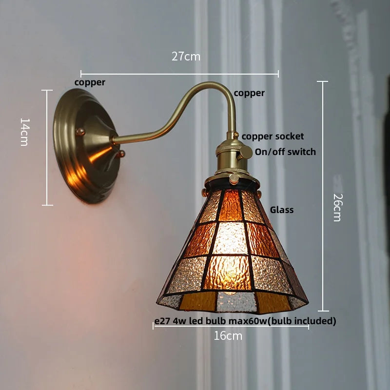 Decorbites™ Grünes Glas LED Wandapplikation mit Kupferknopf-Schalter Vintage-Loft-Treppenlicht