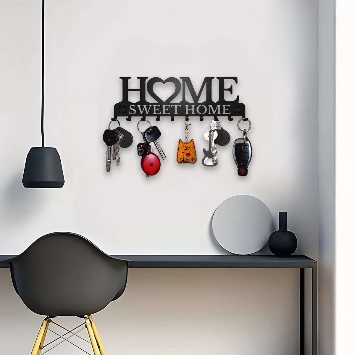 Black Metal Keys Holder With 10 Hooks