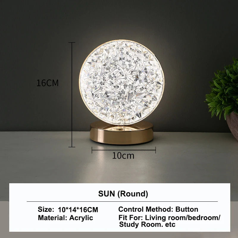 Schlafzimmer Crystal Touch Dimming Nachtlicht Mädchen Zimmer Home Decor Ästhetik USB Nachttisch LED Ambient Tisch 3D Mondlampe