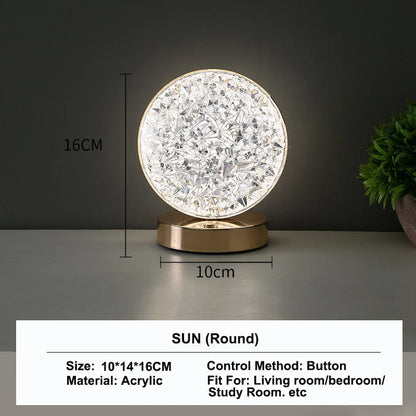 Schlafzimmer Crystal Touch Dimming Nachtlicht Mädchen Zimmer Home Decor Ästhetik USB Nachttisch LED Ambient Tisch 3D Mondlampe