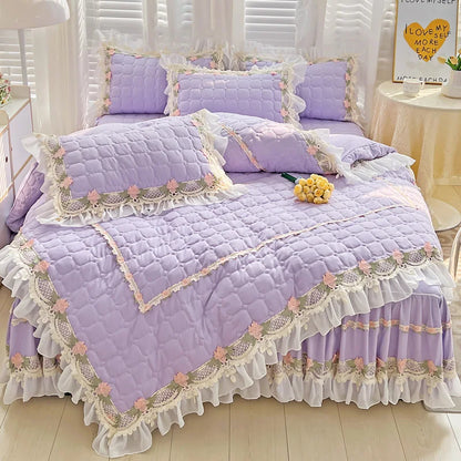Decorbites™ Koreanische Prinzessinnen-Bettwäsche: Blumen, Spitze, Rüschen, Stickerei, Steppung, Bettbezug, Überdecke
