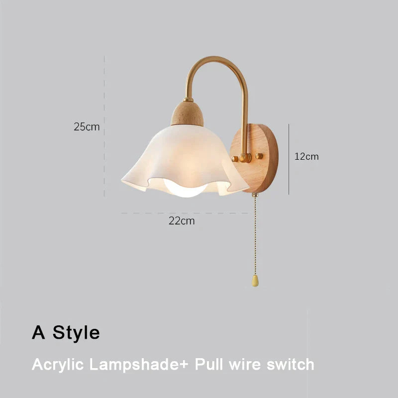 Decorbites™-Creme-LED-Holzblumen-Wandlampe, moderne Nachttischleselampe für das Schlafzimmer