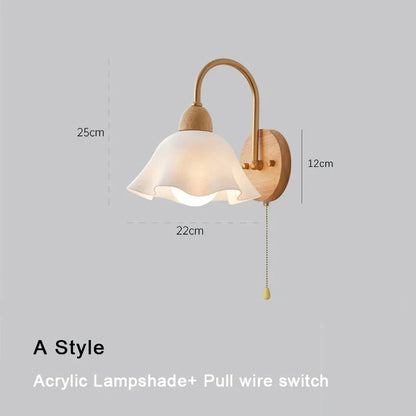 Decorbites™-Creme-LED-Holzblumen-Wandlampe, moderne Nachttischleselampe für das Schlafzimmer