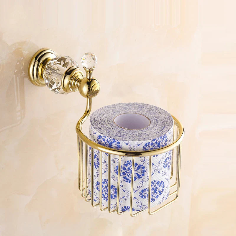 DecorBites™ Crystal Brass Gold Bathroom Accessories Set