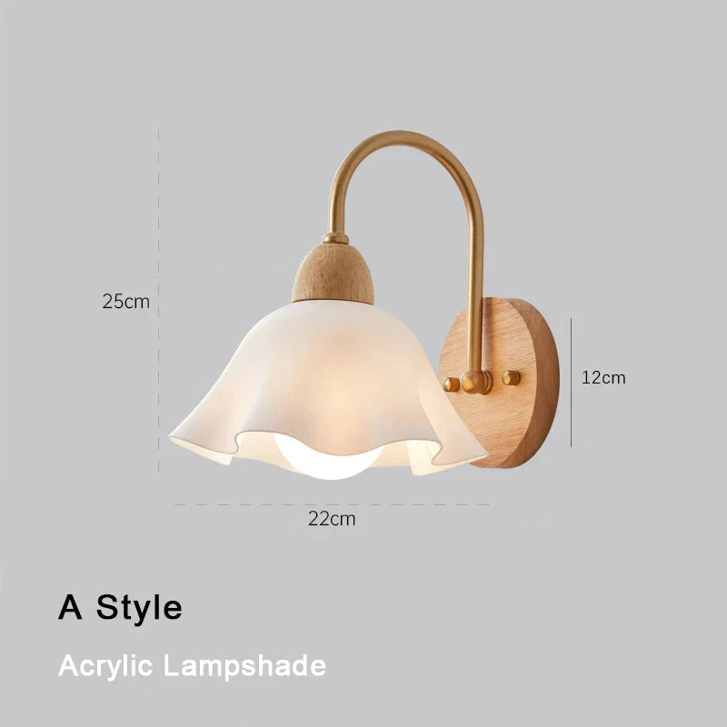 Decorbites™-Creme-LED-Holzblumen-Wandlampe, moderne Nachttischleselampe für das Schlafzimmer