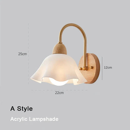Decorbites™-Creme-LED-Holzblumen-Wandlampe, moderne Nachttischleselampe für das Schlafzimmer