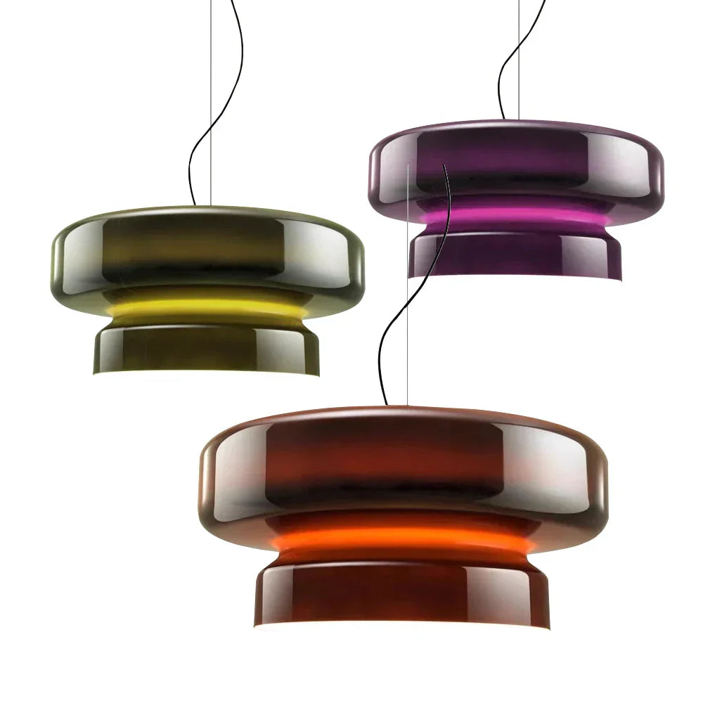 Green Glass Pendant Light Polished Steel 60cm