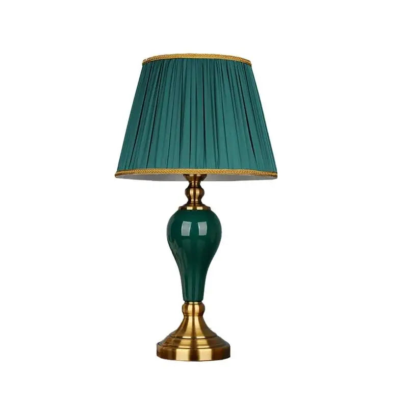 Decorbites™ Grüne Keramiktischlampe mit Europäischem Stoffschirm für modernes Wohnzimmer und Schlafzimmer