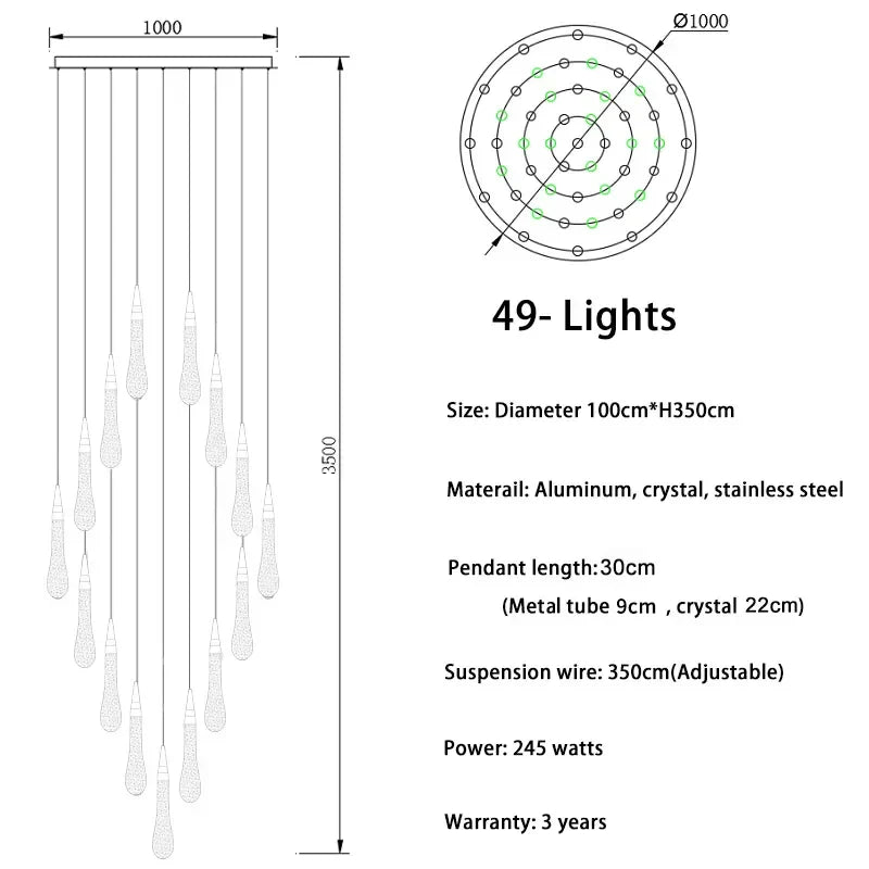 Gold Crystal Staircase Fixture