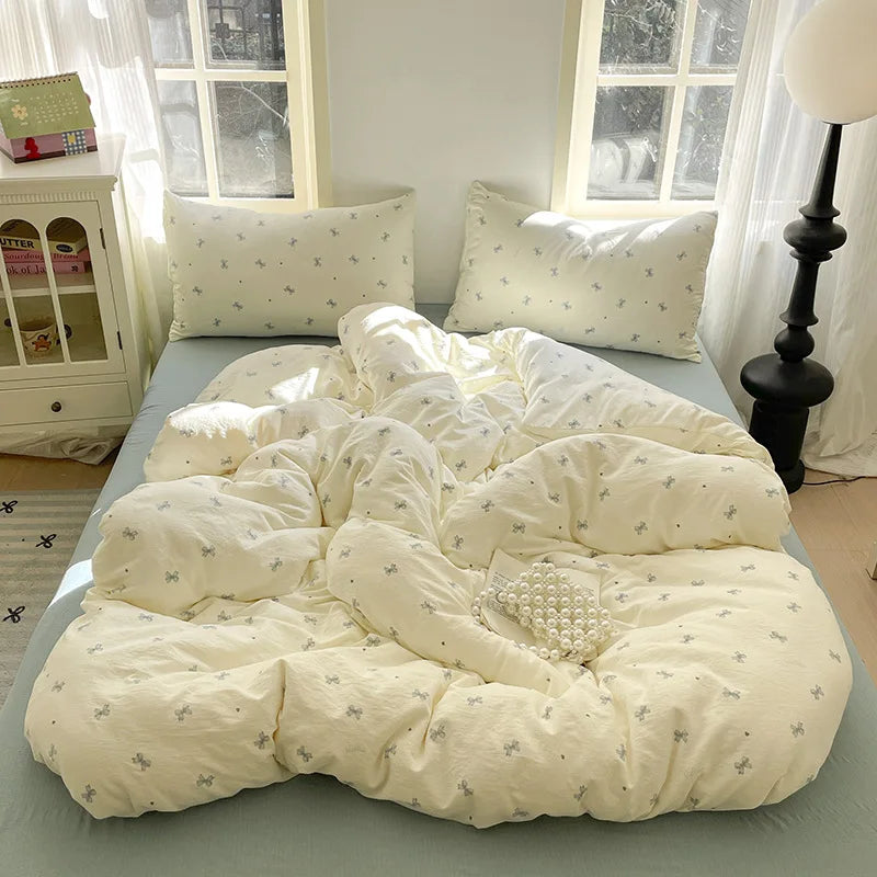 DecorBites™ Cotton Flower Print Bedding Set - Romantic High-Density Comforter for Adults