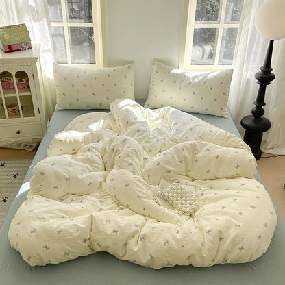 DecorBites™ Cotton Flower Print Bedding Set - Romantic High-Density Comforter for Adults