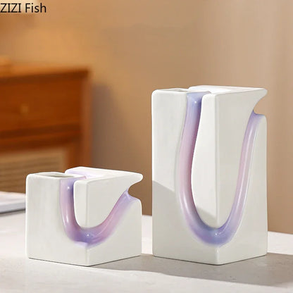 Decorbites™ Geometrische Blöcke Vase: Dekoration für den Schreibtisch mit Farbverlauf und künstlichen Blumen
