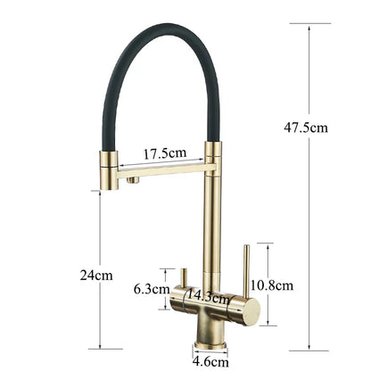 Decorbites™ Gebürstetes Gold 360° Drehbarer Ausziehbarer Küchenfilterarmatur mit Zweigängigem Griff