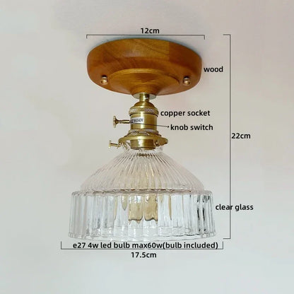 DecorBites™ Green Glass LED Ceiling Lamp Nordic Wood Copper Ceiling Lights
