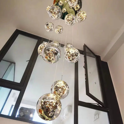 DecorBites™ Glass Ball Spiral Chandelier for Modern Staircase & Dining Table LED Ceiling Light