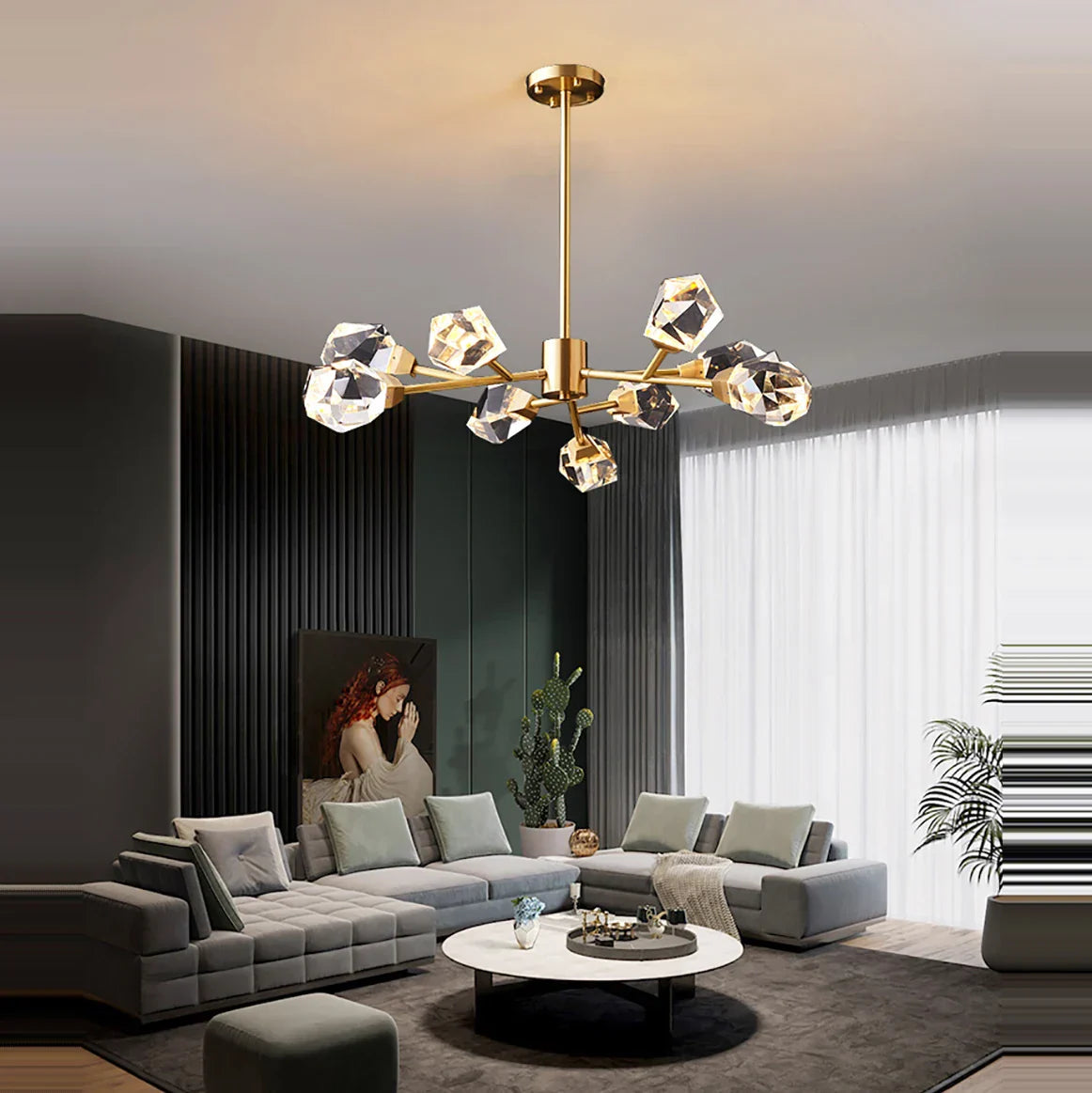 DecorBites™ Diamond Crystal Brass LED Pendant Light Gold Luxury Hanglamp