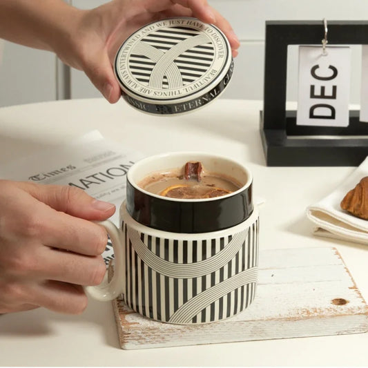 Decorbites™ Espressotassen Keramik Tasse personalisiertes französisches Kaffee-Geschenk mit Deckel
