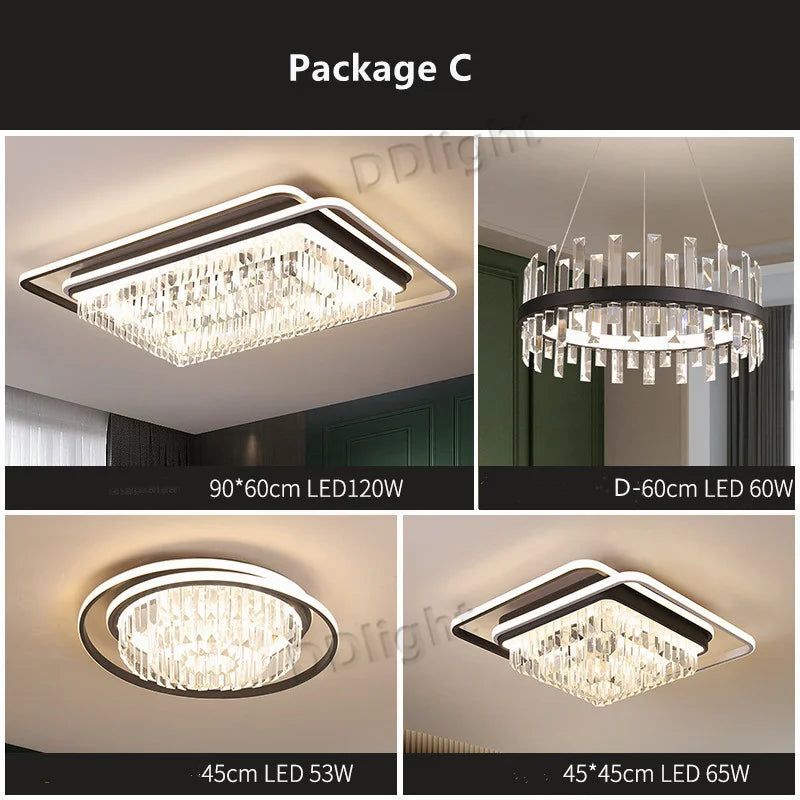 DecorBites™ Crystal Industrial Pendant Chandelier Set for Modern Living Room and Bedroom Decor