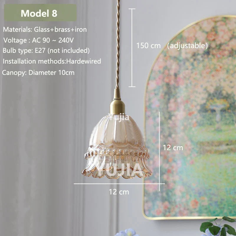 Vintage Amber Glass Pendant Light With Brass Detail