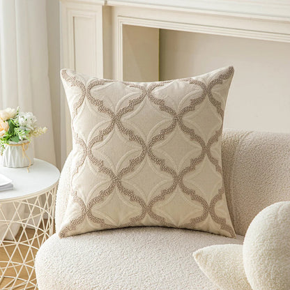DecorBites™ Geometric Embroidery Beige Floor Pillow Cover for Living Room Sofa