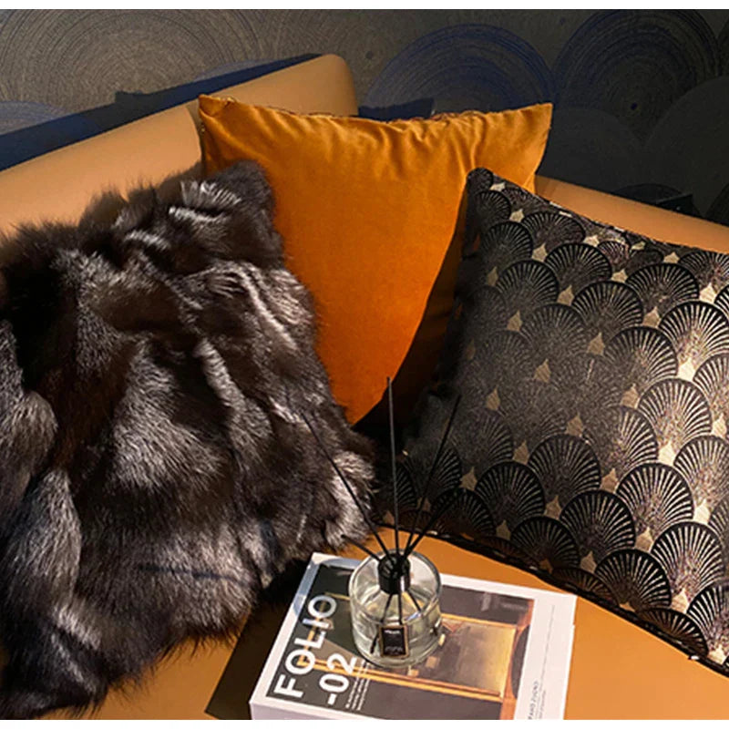 Decorbites™ Fuchs-Fell Kissenbezug 45x45, Vintage Luxus Dekokissenbezug für das Wohnzimmer