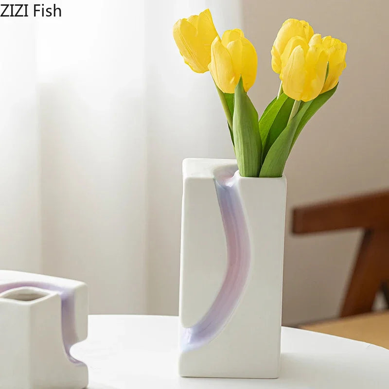 Decorbites™ Geometrische Blöcke Vase: Dekoration für den Schreibtisch mit Farbverlauf und künstlichen Blumen