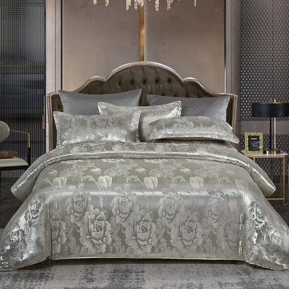 DecorBites™ Jacquard Satin Summer Bedding Set - Elegant & Skin Friendly Duvet Cover - Single/Double Size