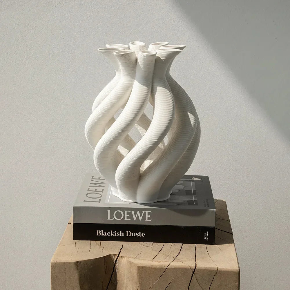 Decorbites™ Geometrische Keramikhohlvase Spiralförmige Rohr Blumengesteck Wohnungsdekoration Figuren