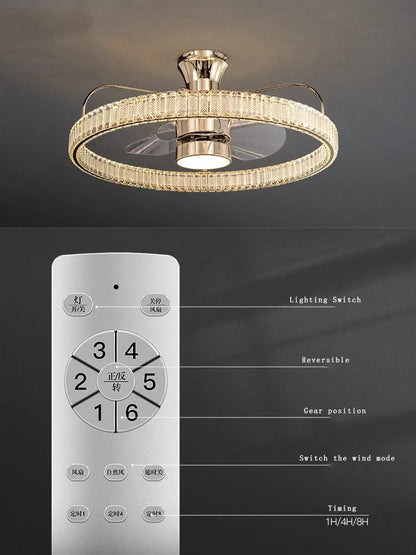 DecorBites™ Crystal LED Fan Light: 50W Remote Reversible Blade, Quiet, Timed, Invisible Design