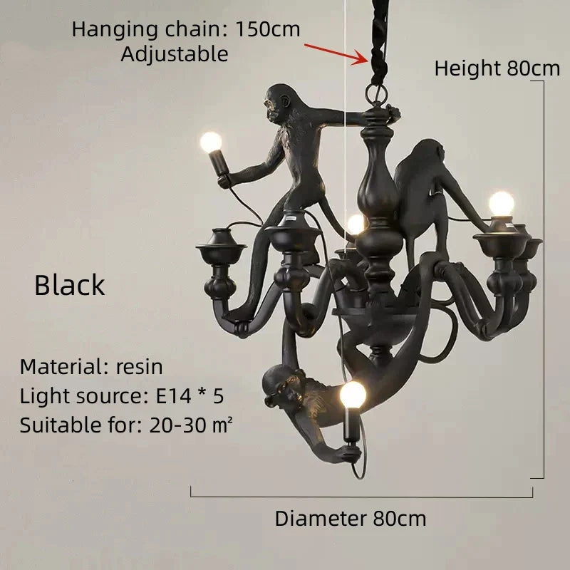 Decorbites™ 3-Affen-Hängeleuchter - Schwarz-weißes Harz - Hochwertige Innen-LED-Dekoration