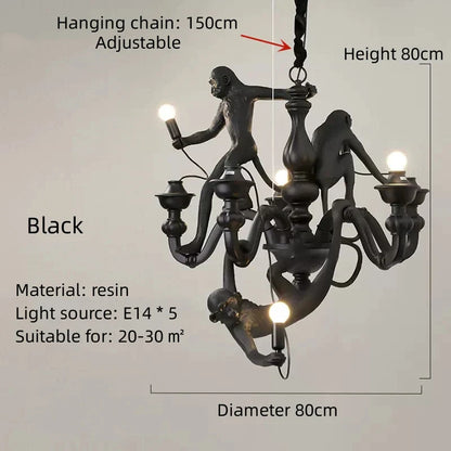 Decorbites™ 3-Affen-Hängeleuchter - Schwarz-weißes Harz - Hochwertige Innen-LED-Dekoration