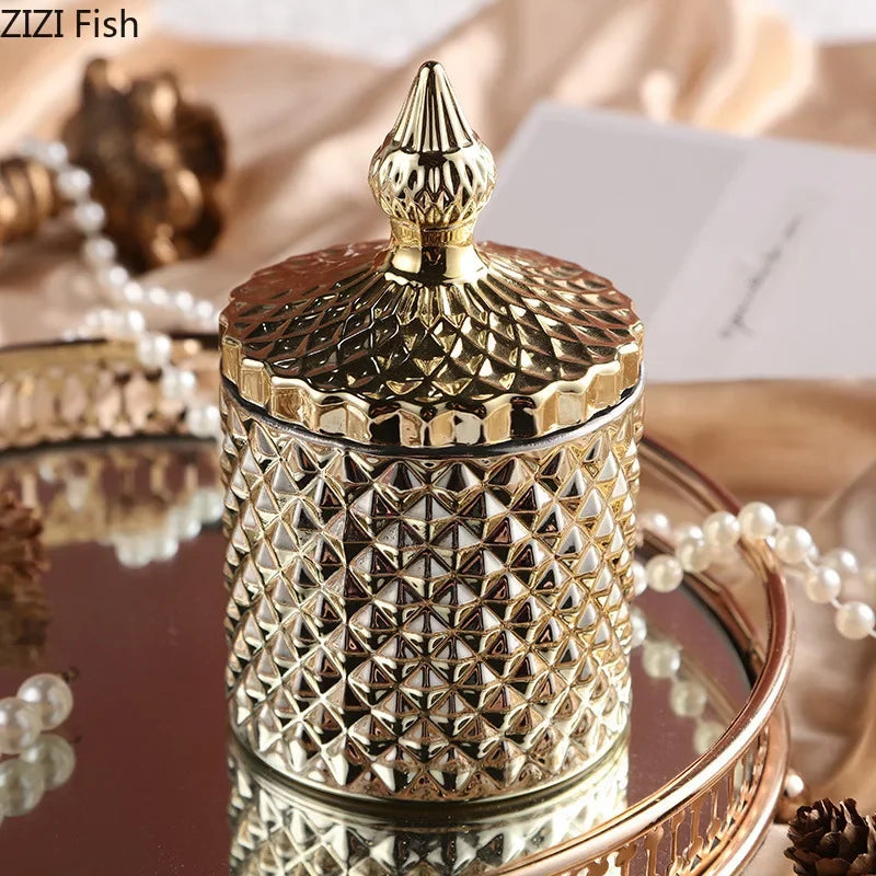 Decorbites™ Vergoldetes Glas-Nachfüllgefäß mit Deckel für Süßigkeiten, Schmuck und Kosmetik