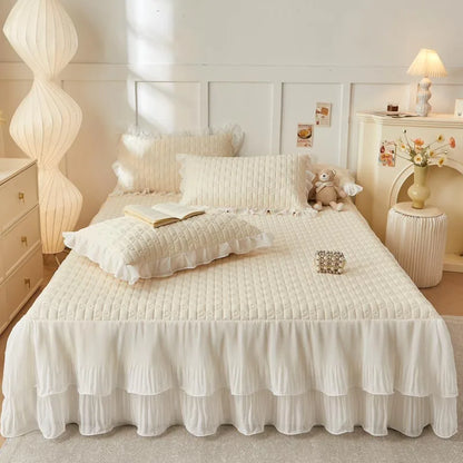 Decorbites™ Spitzen-Volants-Kühlendes Bettrock-Set mit Kissenbezügen