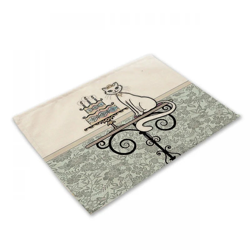 Decorbites™ Schwarze Katze Leinen-Platzset für Esstisch & Küchendekoration
