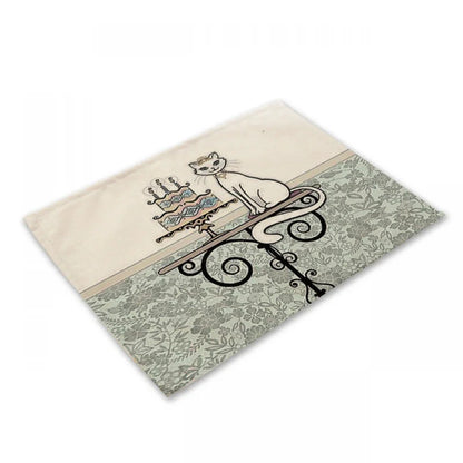 Decorbites™ Schwarze Katze Leinen-Platzset für Esstisch & Küchendekoration