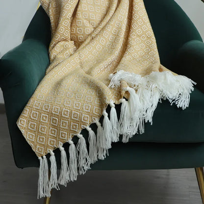 DecorBites™ Golden Knitted Blanket: Luxuriously Soft Sofa Cover & Bedspread