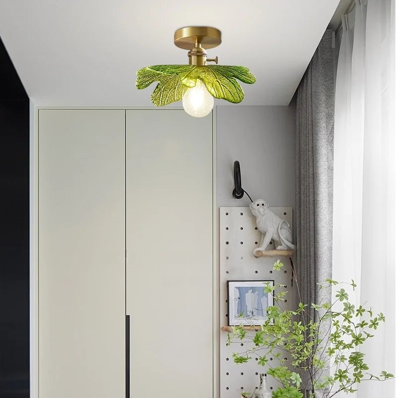 Green Glass Copper Ceiling Light