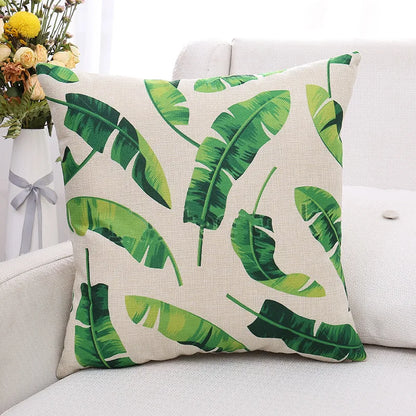 Decorbites™ Grüne Pflanzenblätter Blume Leinen Kissenbezug - Moderner Sofawurfkissenbezug