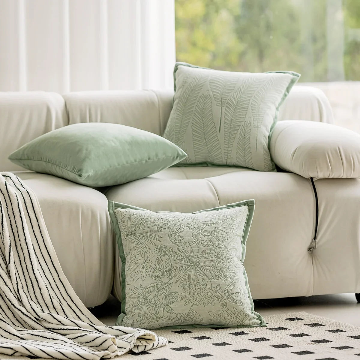 Decorbites™ Grüne Pflanzen-Jacquard-Kissenbezüge für leichten Luxus im Wohnzimmer-Dekor