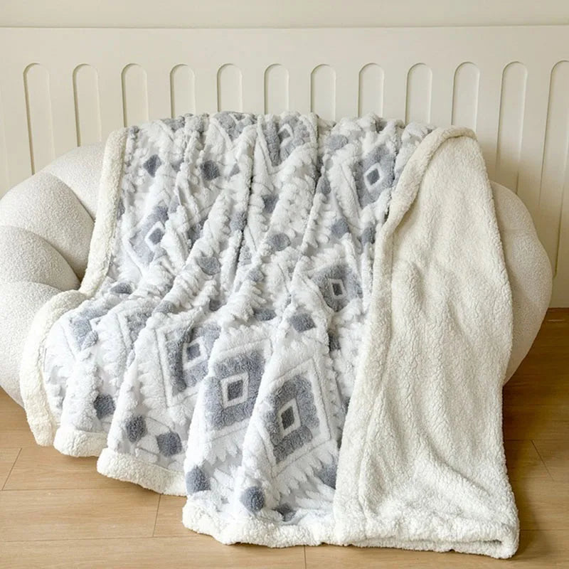 Decorbites™ Geometrisches Jacquard-Taft-Samt-Plaid Lammwolle Warmes Nickerchen Betttücher