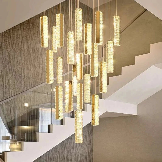Decorbites™ Kristall-LED-Kronleuchter: Luxuriöse Treppenhaus-Pendantleuchte für das Wohnzimmer.