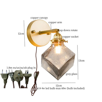 Decorbites™ Graue Glas LED Wandlampe Schlafzimmer Wohnzimmer Loft Modern Kupfer Wandlampe