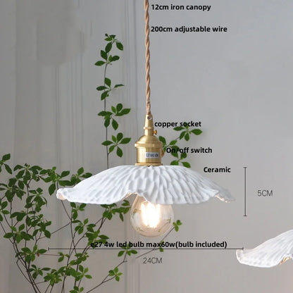 DecorBites™ Copper Ceramic LED Pendant Lights Walnut Wood Hang Lamp