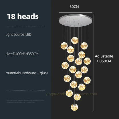 DecorBites™ Glass Ball Spiral Chandelier for Modern Staircase & Dining Table LED Ceiling Light