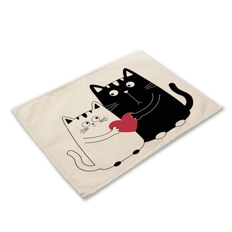 Decorbites™ Schwarze Katze Leinen-Platzset für Esstisch & Küchendekoration
