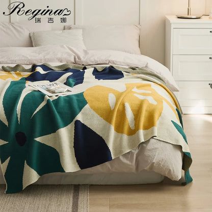 Decorbites™ Blatt-Jacquard-Gestrickte Decke - Weiche, flauschige Baumwolldecke für Wohnzimmer, Sofa, Bett