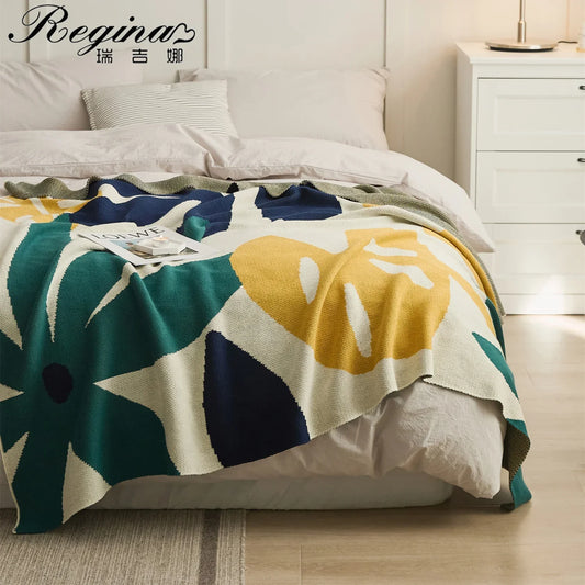 Decorbites™ Blatt-Jacquard-Gestrickte Decke - Weiche, flauschige Baumwolldecke für Wohnzimmer, Sofa, Bett